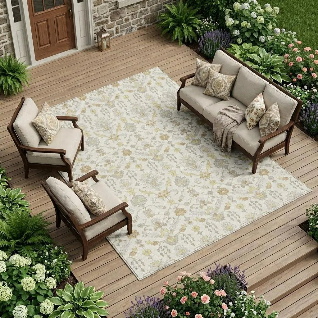 9' X 12' Ivory And Silver Oriental Washable Indoor Outdoor Area Rug Homeroots Outdoor