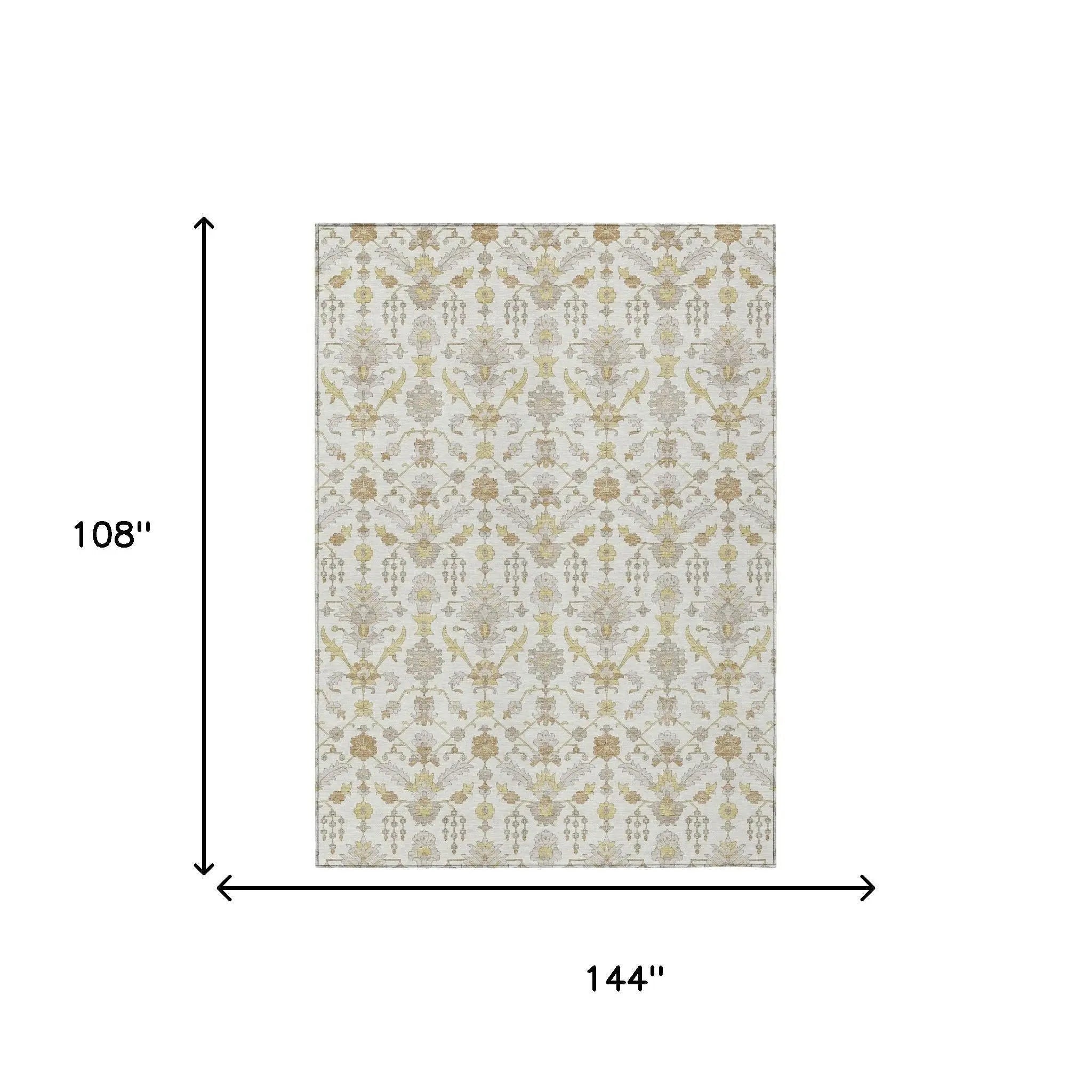 9' X 12' Ivory And Silver Oriental Washable Indoor Outdoor Area Rug Homeroots Outdoor