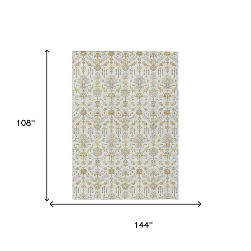 9' X 12' Ivory And Silver Oriental Washable Indoor Outdoor Area Rug Homeroots Outdoor