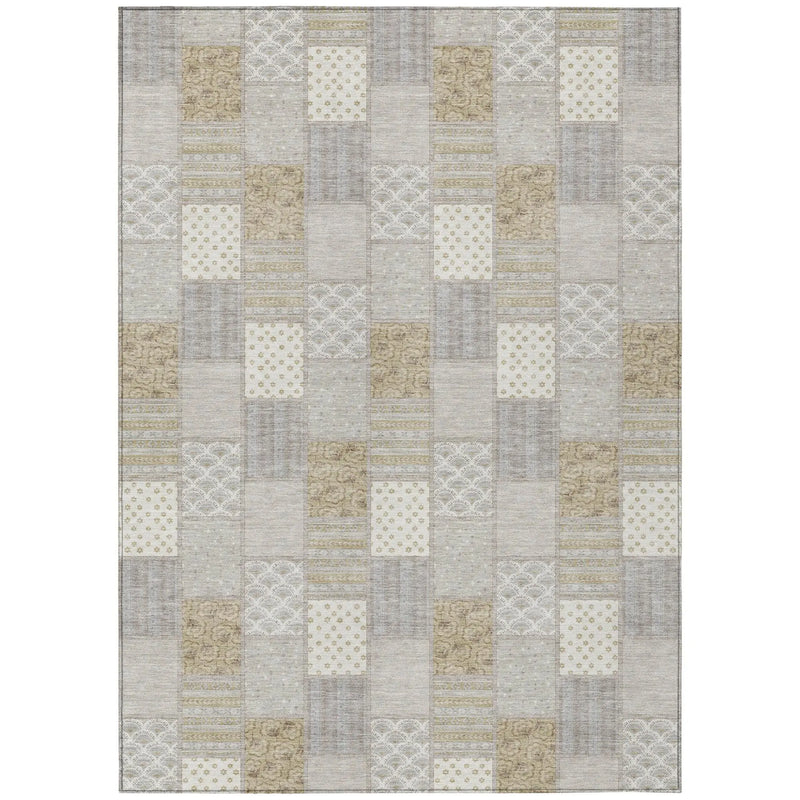 9' X 12' Ivory And Silver Patchwork Washable Indoor Outdoor Area Rug Homeroots Outdoor