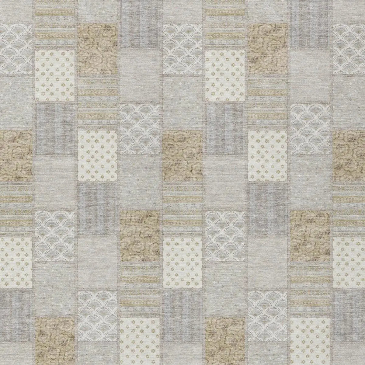9' X 12' Ivory And Silver Patchwork Washable Indoor Outdoor Area Rug Homeroots Outdoor