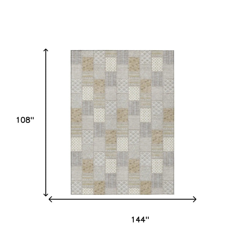9' X 12' Ivory And Silver Patchwork Washable Indoor Outdoor Area Rug Homeroots Outdoor