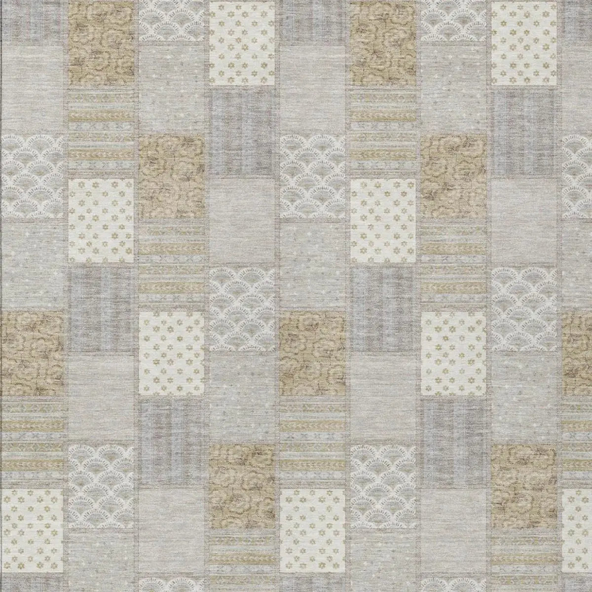 9' X 12' Ivory And Silver Patchwork Washable Indoor Outdoor Area Rug Homeroots Outdoor