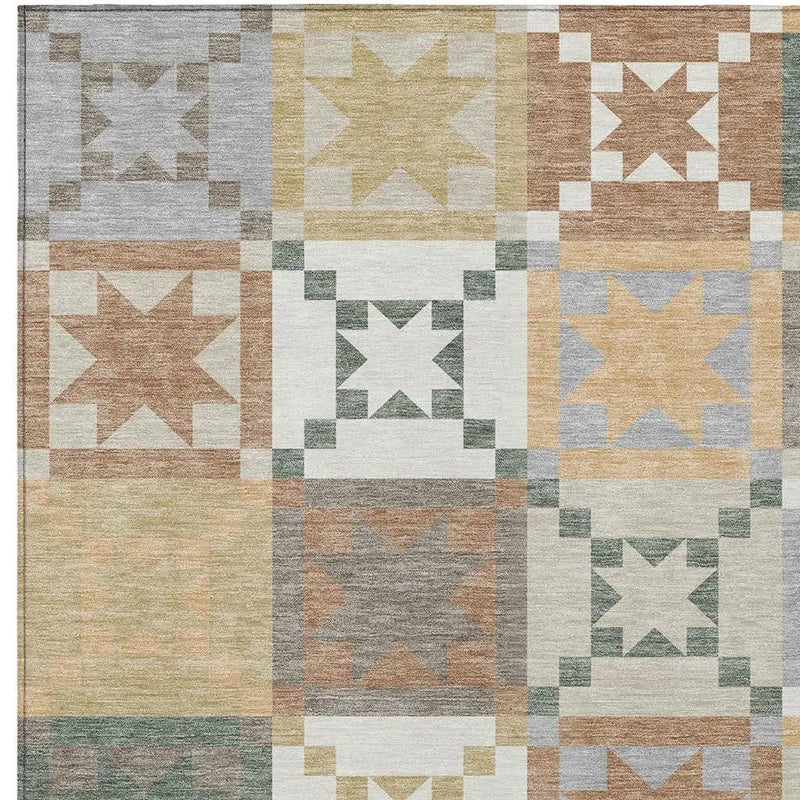 9' X 12' Ivory And Silver Patchwork Washable Indoor Outdoor Area Rug Homeroots Outdoor