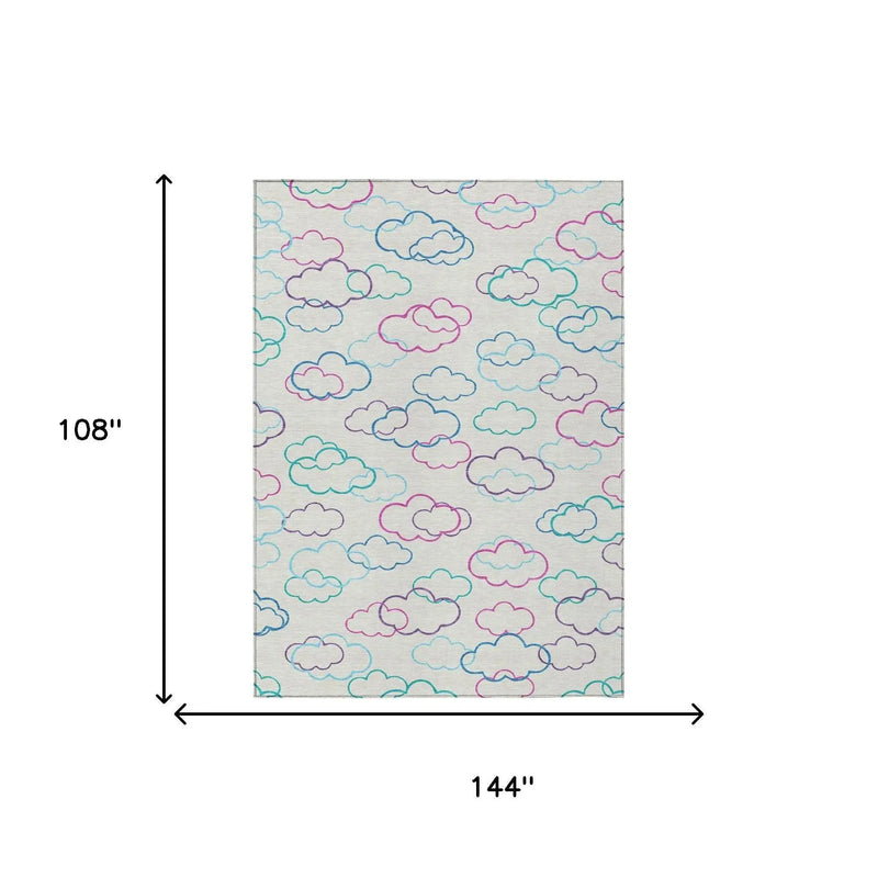 9' X 12' Ivory And Sky Blue Abstract Washable Indoor Outdoor Area Rug Homeroots Outdoor