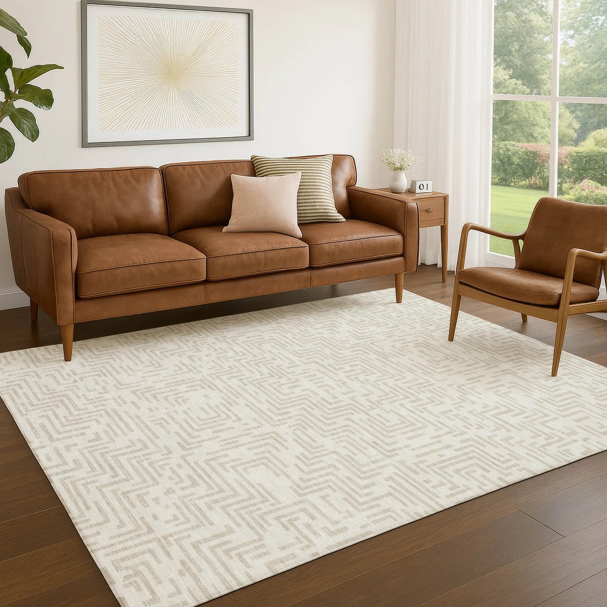9' X 12' Ivory And Sky Blue Geometric Washable Indoor Outdoor Area Rug Homeroots Outdoor