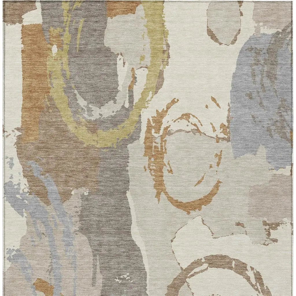 9' X 12' Ivory And Taupe Abstract Washable Indoor Outdoor Area Rug Homeroots Outdoor