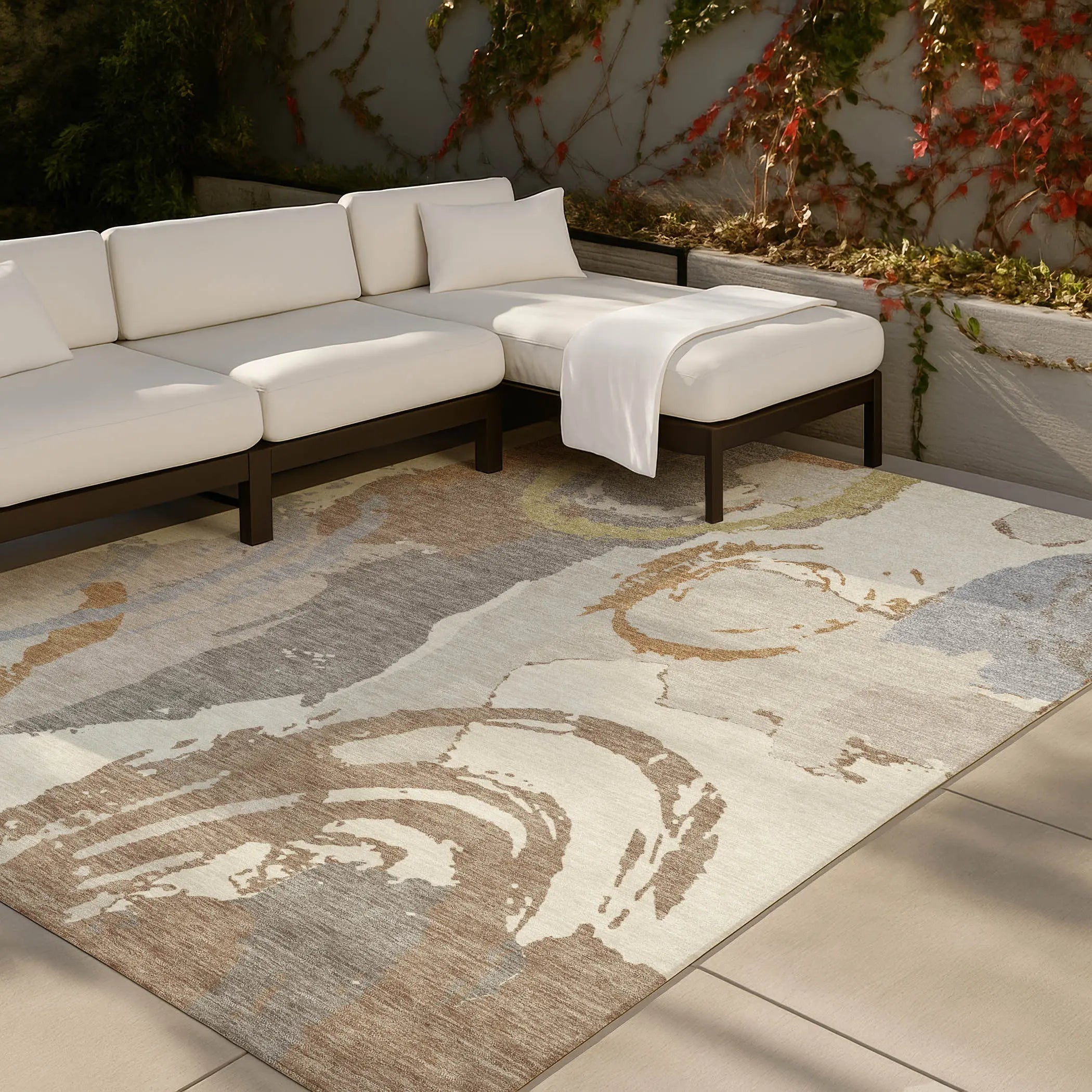 9' X 12' Ivory And Taupe Abstract Washable Indoor Outdoor Area Rug Homeroots Outdoor