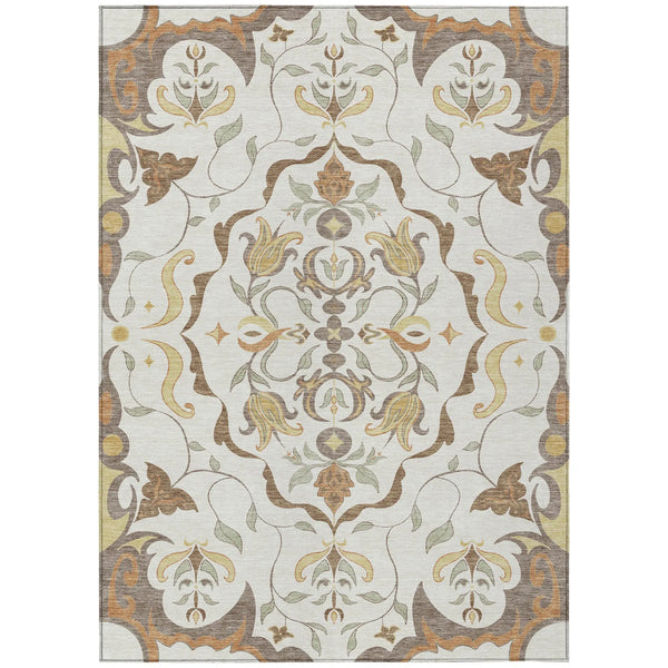 9' X 12' Ivory And Taupe Damask Washable Indoor Outdoor Area Rug Homeroots Outdoor