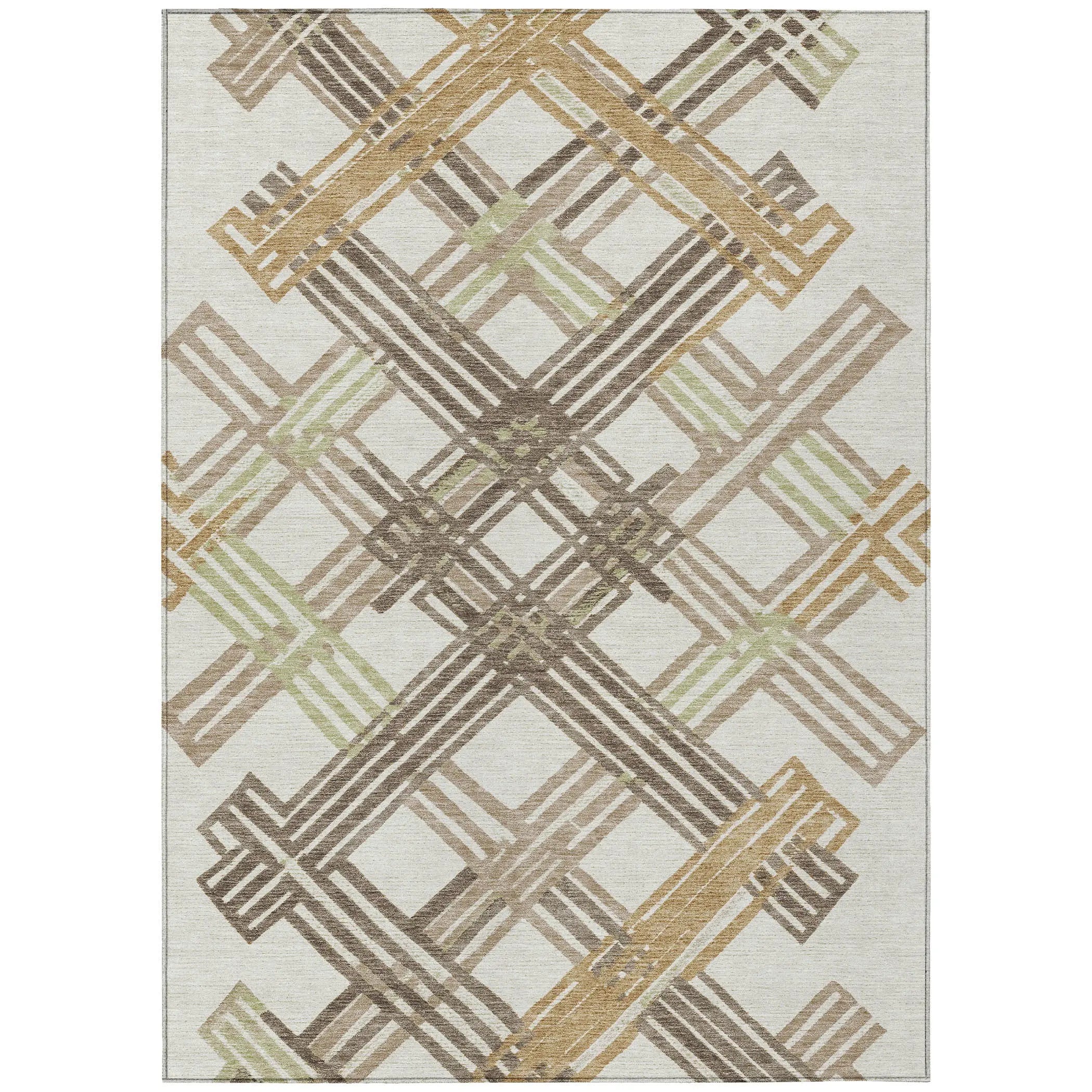 9' X 12' Ivory And Taupe Geometric Washable Indoor Outdoor Area Rug Homeroots Outdoor