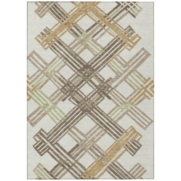 9' X 12' Ivory And Taupe Geometric Washable Indoor Outdoor Area Rug Homeroots Outdoor