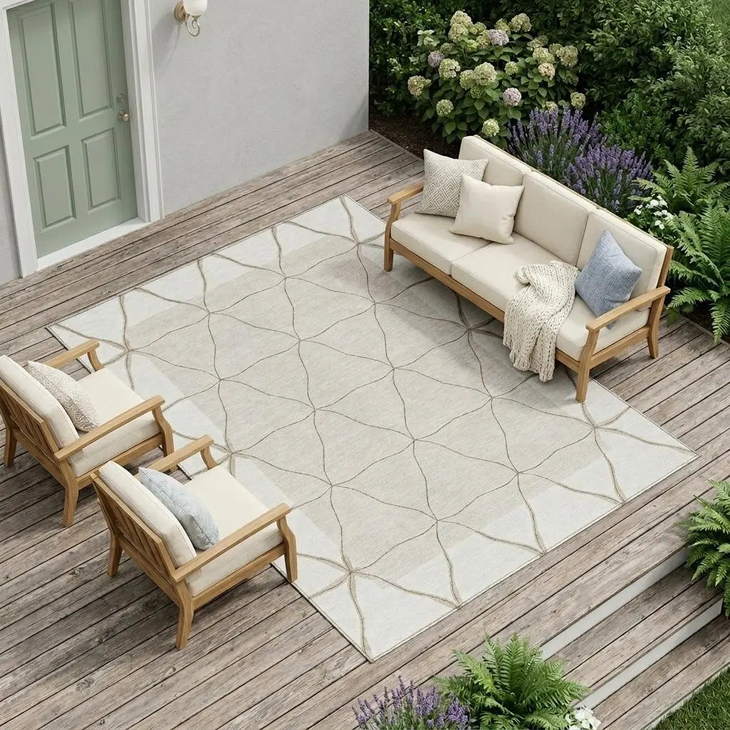 9' X 12' Ivory And Taupe Geometric Washable Indoor Outdoor Area Rug Homeroots Outdoor