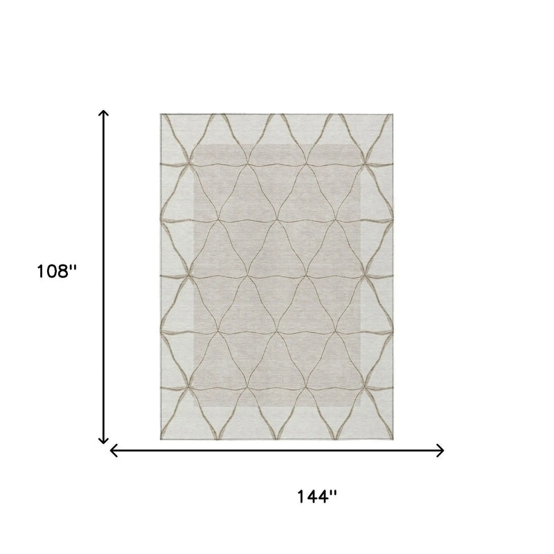 9' X 12' Ivory And Taupe Geometric Washable Indoor Outdoor Area Rug Homeroots Outdoor