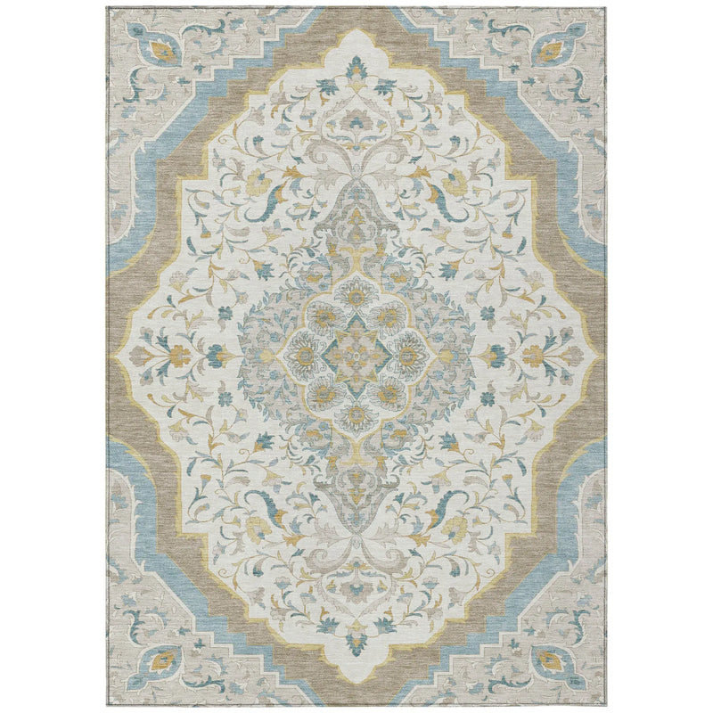 9' X 12' Ivory And Taupe Medallion Washable Indoor Outdoor Area Rug Homeroots Outdoor