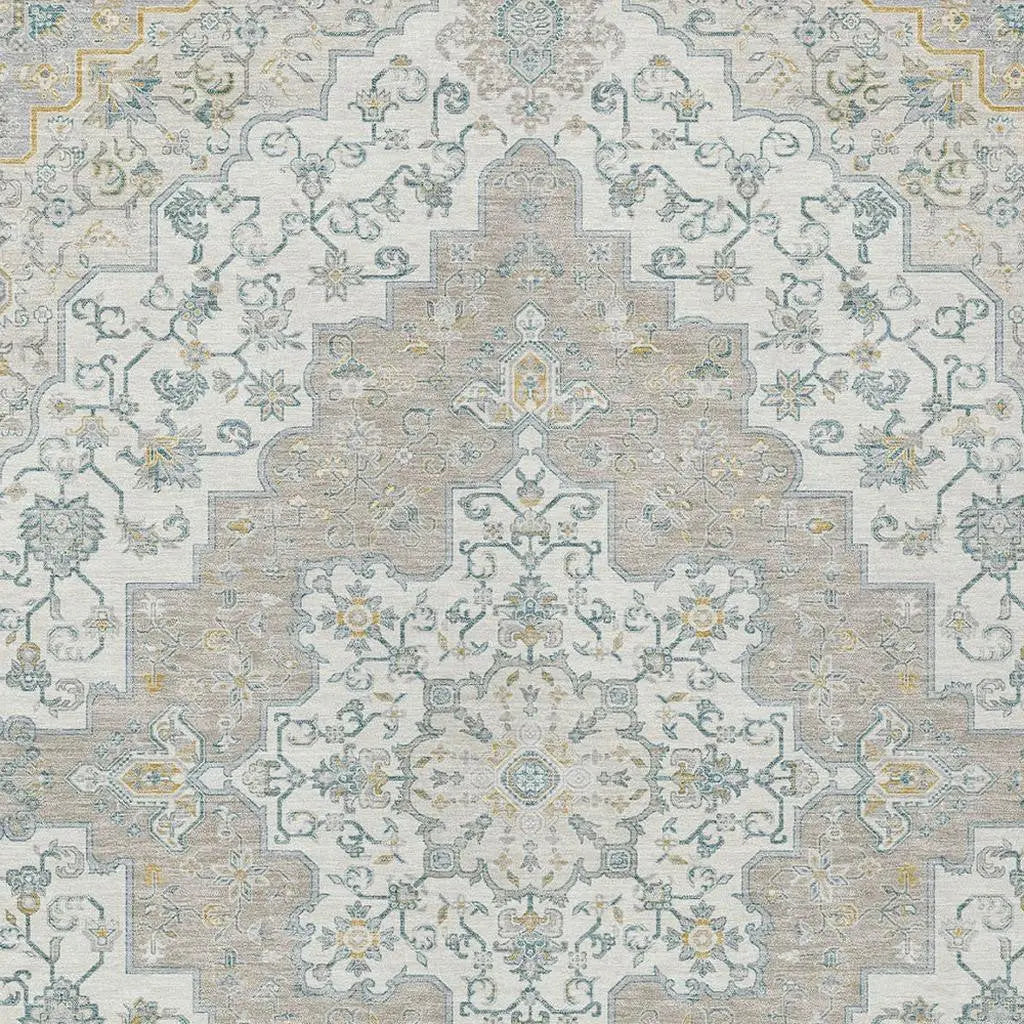 9' X 12' Ivory And Taupe Medallion Washable Indoor Outdoor Area Rug Homeroots Outdoor
