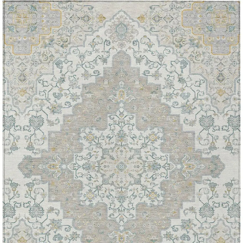 9' X 12' Ivory And Taupe Medallion Washable Indoor Outdoor Area Rug Homeroots Outdoor