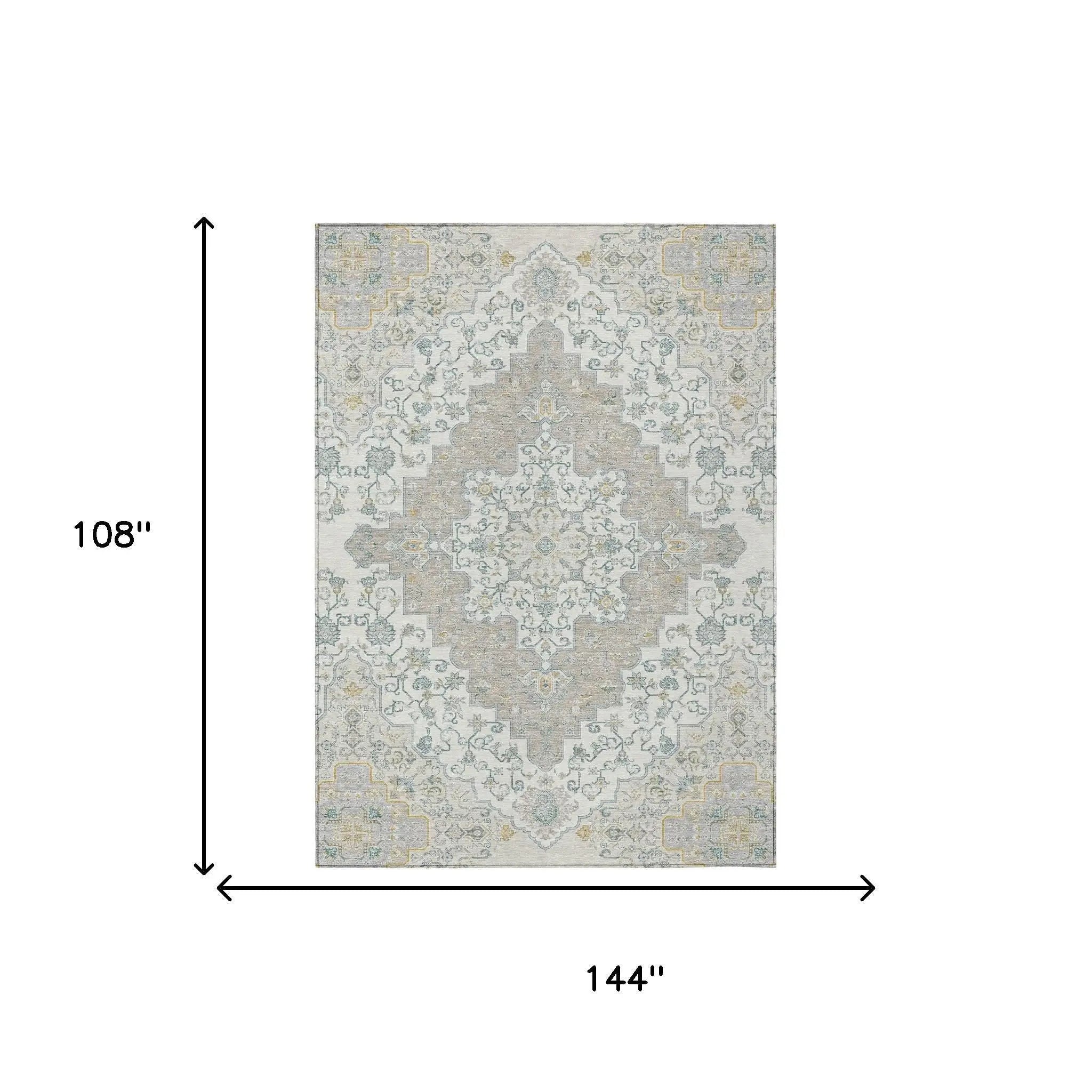 9' X 12' Ivory And Taupe Medallion Washable Indoor Outdoor Area Rug Homeroots Outdoor