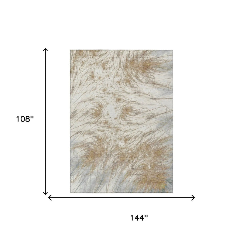 9' X 12' Ivory And Taupe Oriental Washable Indoor Outdoor Area Rug Homeroots Outdoor