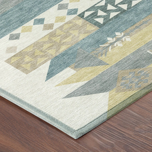 9' X 12' Ivory And Teal Blue Geometric Washable Indoor Outdoor Area Rug Homeroots Outdoor