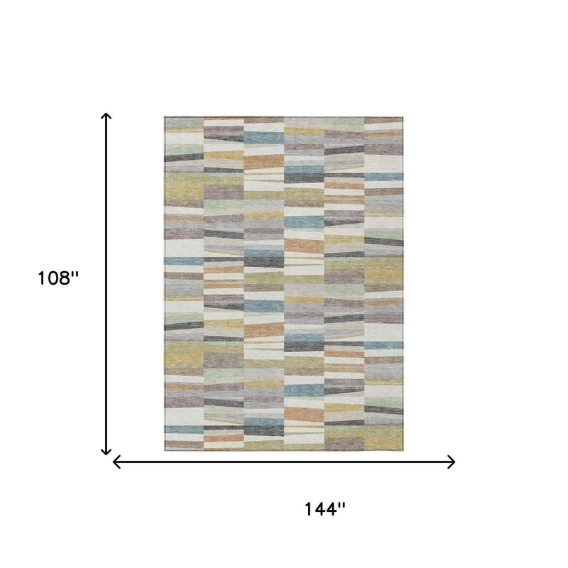 9' X 12' Ivory And Teal Blue Striped Washable Indoor Outdoor Area Rug Homeroots Outdoor