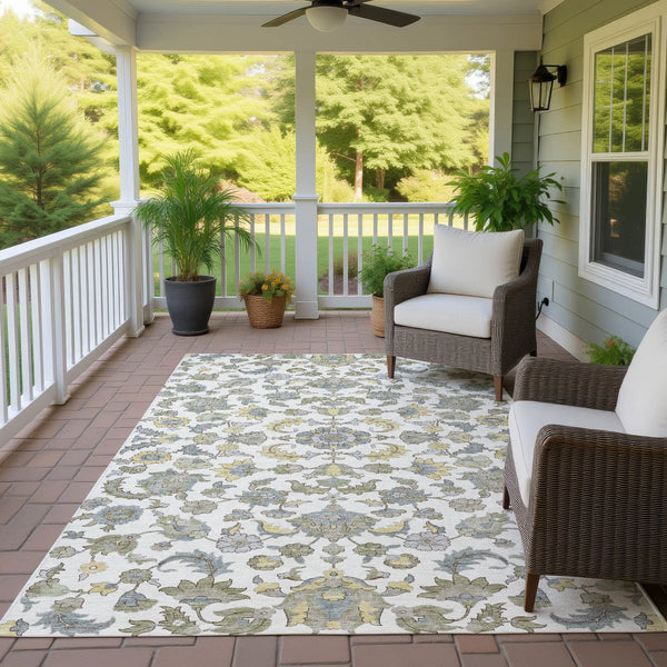 9' X 12' Ivory And Wheat Floral Medallion Washable Indoor Outdoor Area Rug Homeroots Outdoor