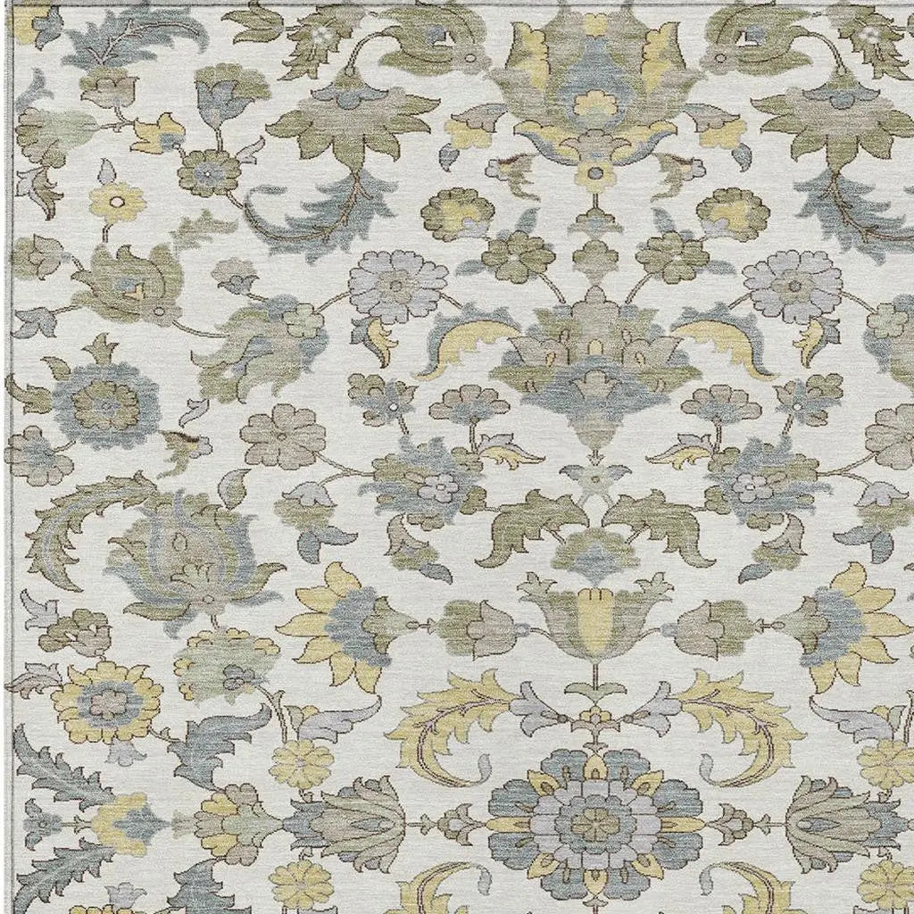 9' X 12' Ivory And Wheat Floral Medallion Washable Indoor Outdoor Area Rug Homeroots Outdoor