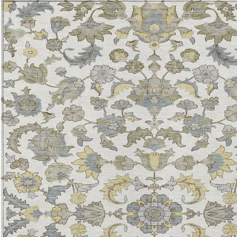 9' X 12' Ivory And Wheat Floral Medallion Washable Indoor Outdoor Area Rug Homeroots Outdoor