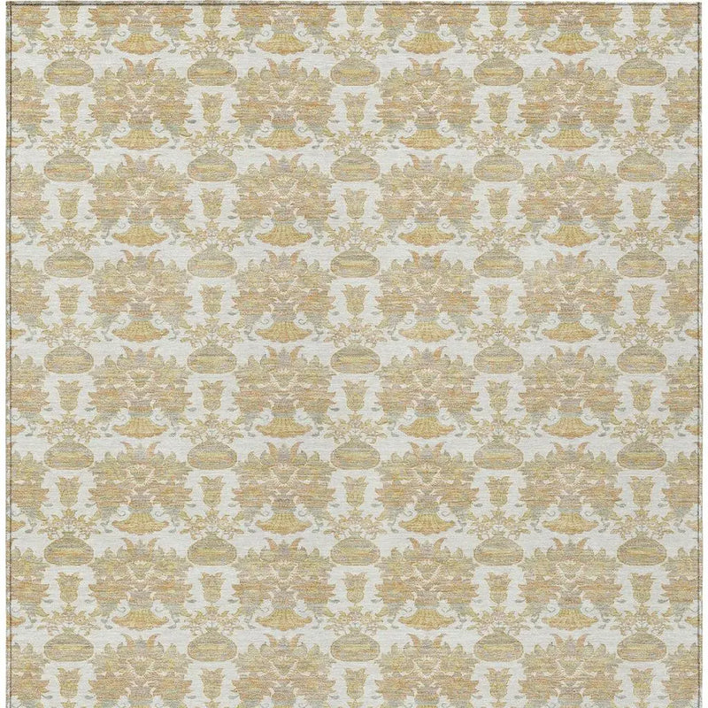 9' X 12' Ivory And Wheat Floral Washable Indoor Outdoor Area Rug Homeroots Outdoor