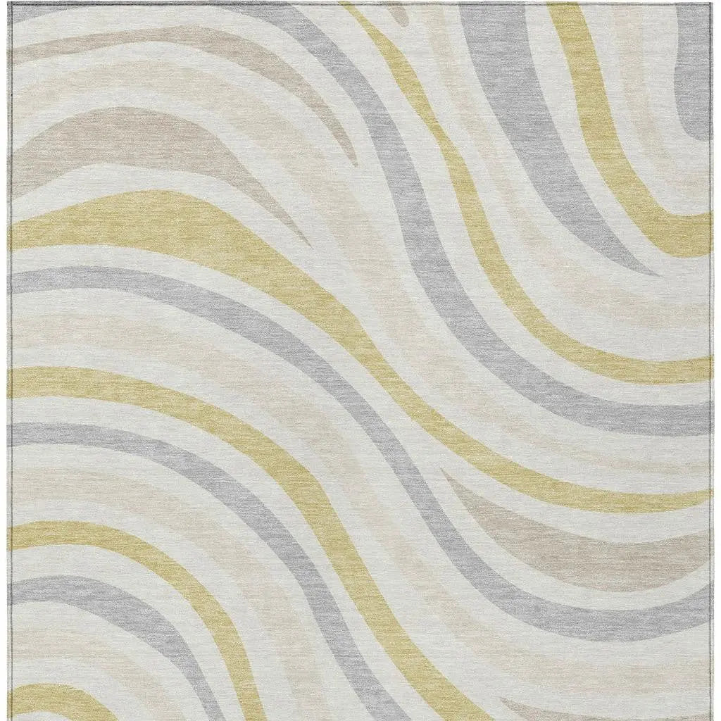 9' X 12' Ivory And Wheat Striped Washable Indoor Outdoor Area Rug Homeroots Outdoor