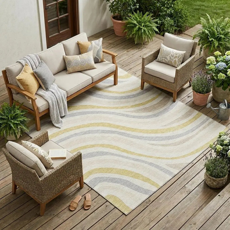 9' X 12' Ivory And Wheat Striped Washable Indoor Outdoor Area Rug Homeroots Outdoor