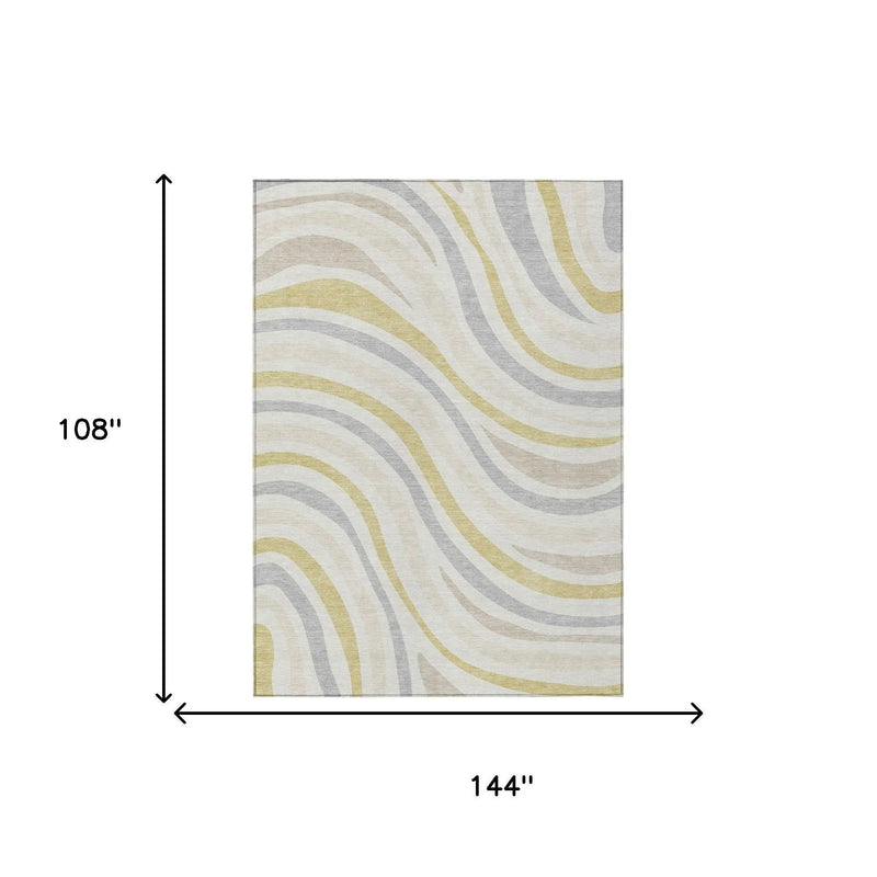 9' X 12' Ivory And Wheat Striped Washable Indoor Outdoor Area Rug Homeroots Outdoor