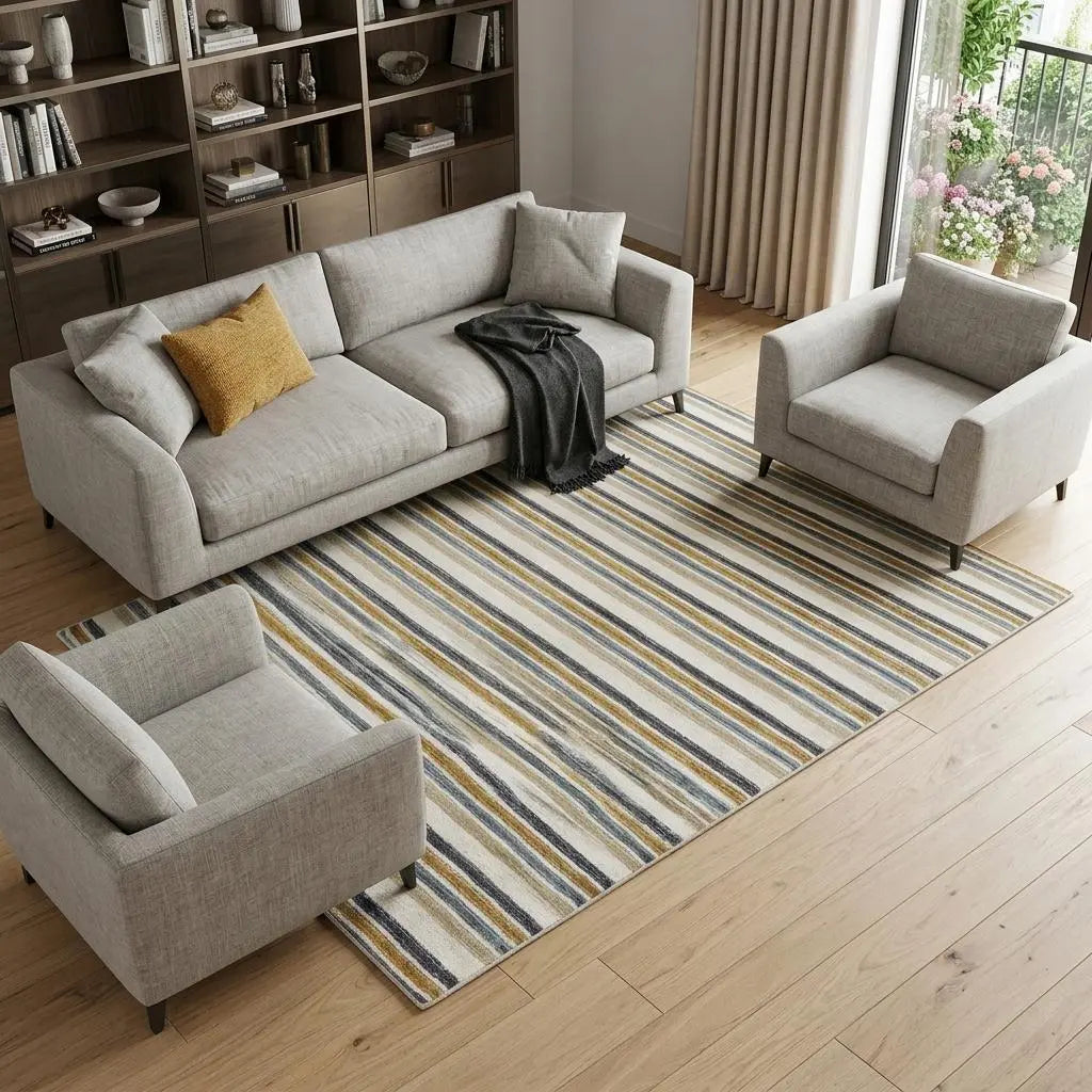 9' X 12' Ivory Beige And Charcoal Wool Striped Hand Tufted Area Rug Homeroots Home Decor