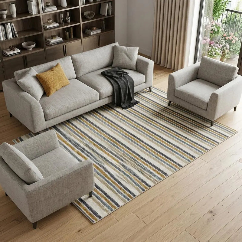 9' X 12' Ivory Beige And Charcoal Wool Striped Hand Tufted Area Rug Homeroots Home Decor