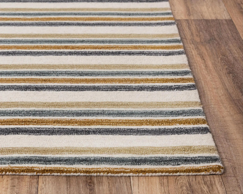 9' X 12' Ivory Beige And Charcoal Wool Striped Hand Tufted Area Rug Homeroots Home Decor