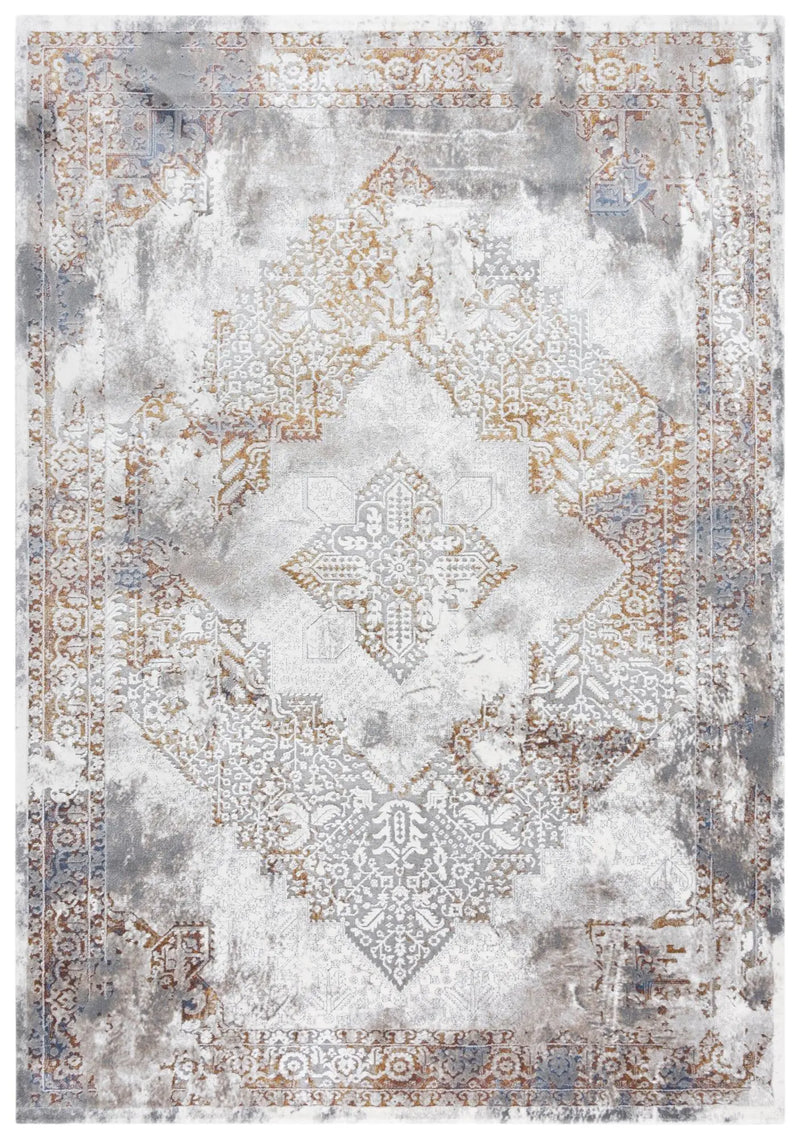 9' X 12' Ivory Blue Orange Red And Gray Medallion Area Rug Homeroots Home Decor