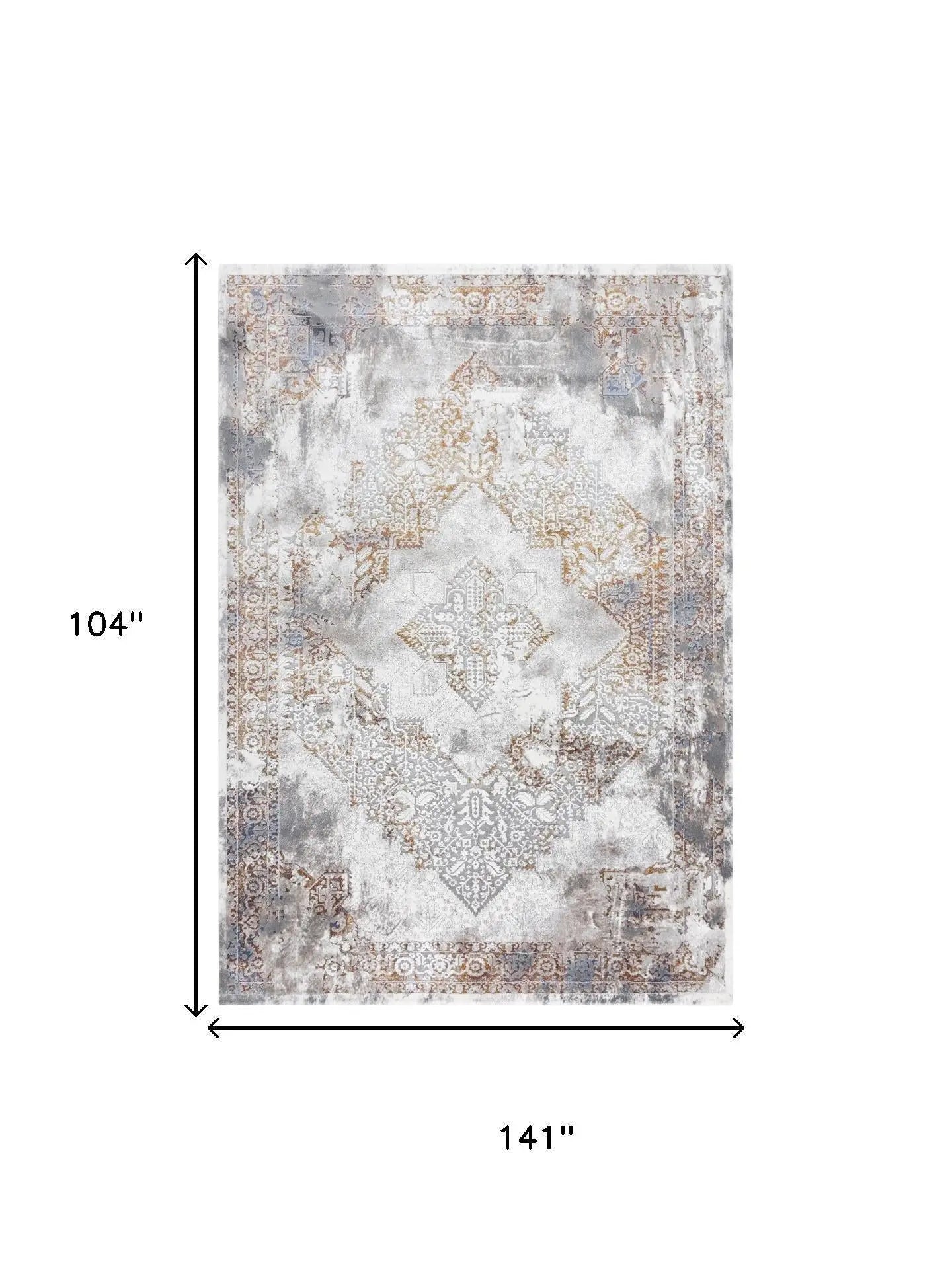 9' X 12' Ivory Blue Orange Red And Gray Medallion Area Rug Homeroots Home Decor