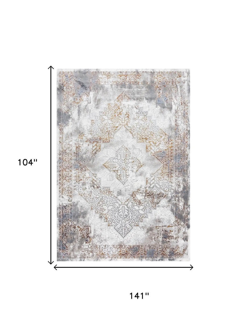 9' X 12' Ivory Blue Orange Red And Gray Medallion Area Rug Homeroots Home Decor