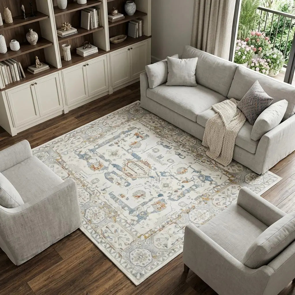 9' X 12' Ivory Blue Orange Red And Gray Oriental Area Rug Homeroots Home Decor
