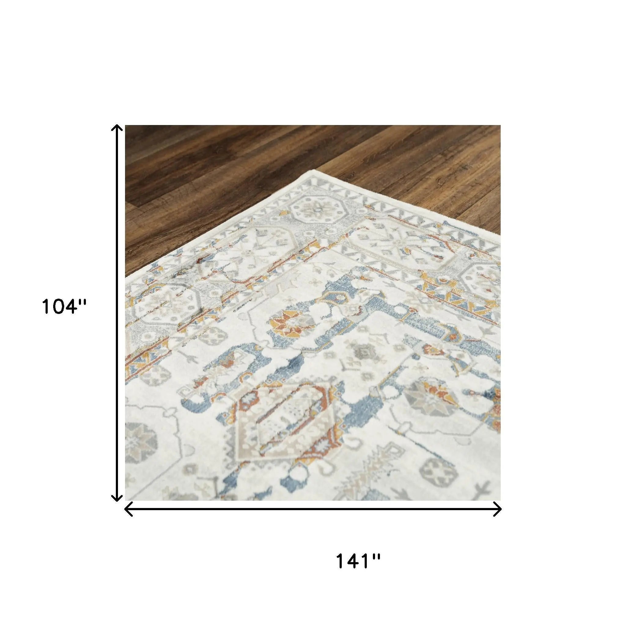 9' X 12' Ivory Blue Orange Red And Gray Oriental Area Rug Homeroots Home Decor