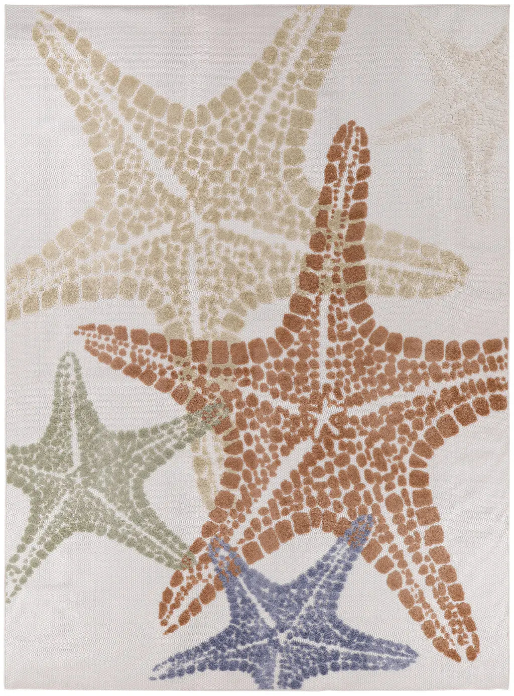 9' X 12' Ivory Blue Yellow Orange And Green Starfish Indoor Outdoor Area Rug Homeroots Outdoor