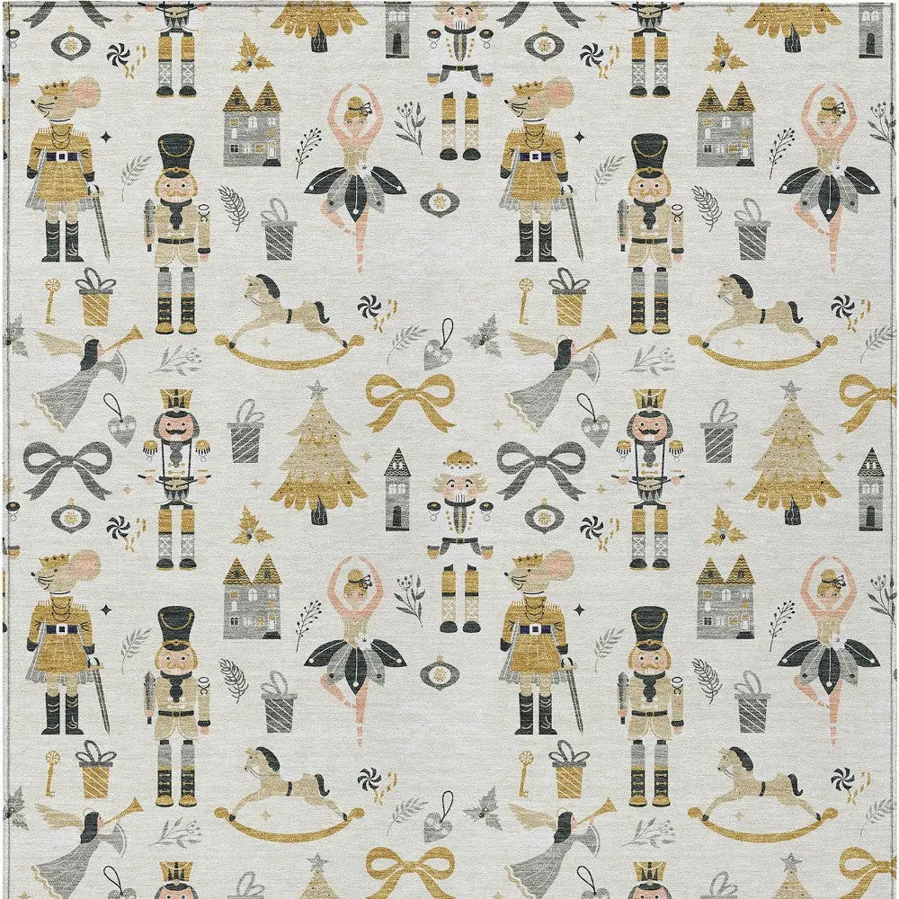 9' X 12' Ivory Gold Black And Gray Nutcracker Washable Indoor Outdoor Area Rug Homeroots Outdoor