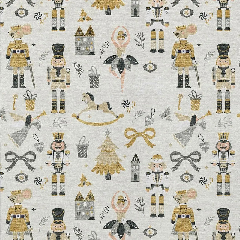9' X 12' Ivory Gold Black And Gray Nutcracker Washable Indoor Outdoor Area Rug Homeroots Outdoor