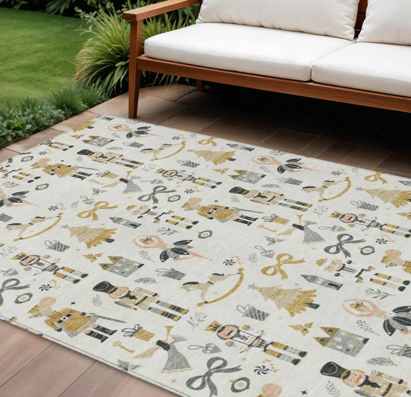 9' X 12' Ivory Gold Black And Gray Nutcracker Washable Indoor Outdoor Area Rug Homeroots Outdoor