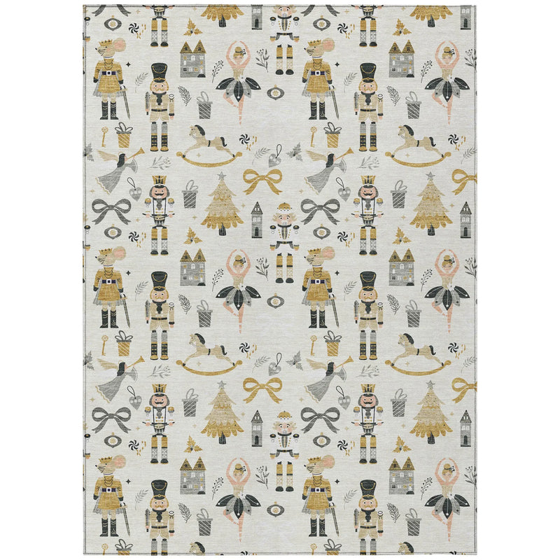 9' X 12' Ivory Gold Black And Gray Nutcracker Washable Indoor Outdoor Area Rug Homeroots Outdoor