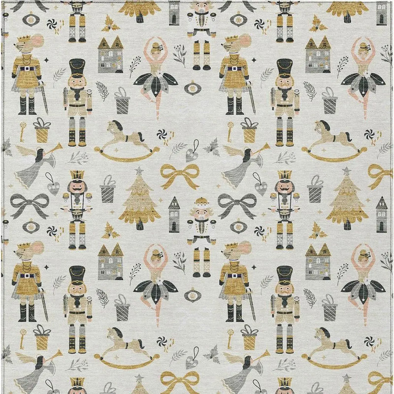 9' X 12' Ivory Gold Black And Gray Nutcracker Washable Indoor Outdoor Area Rug Homeroots Outdoor