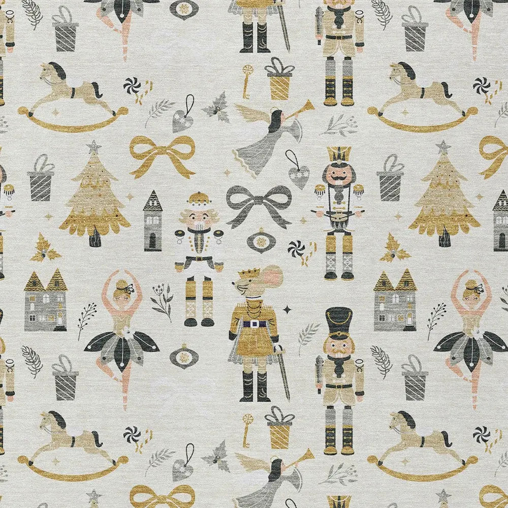 9' X 12' Ivory Gold Black And Gray Nutcracker Washable Indoor Outdoor Area Rug Homeroots Outdoor