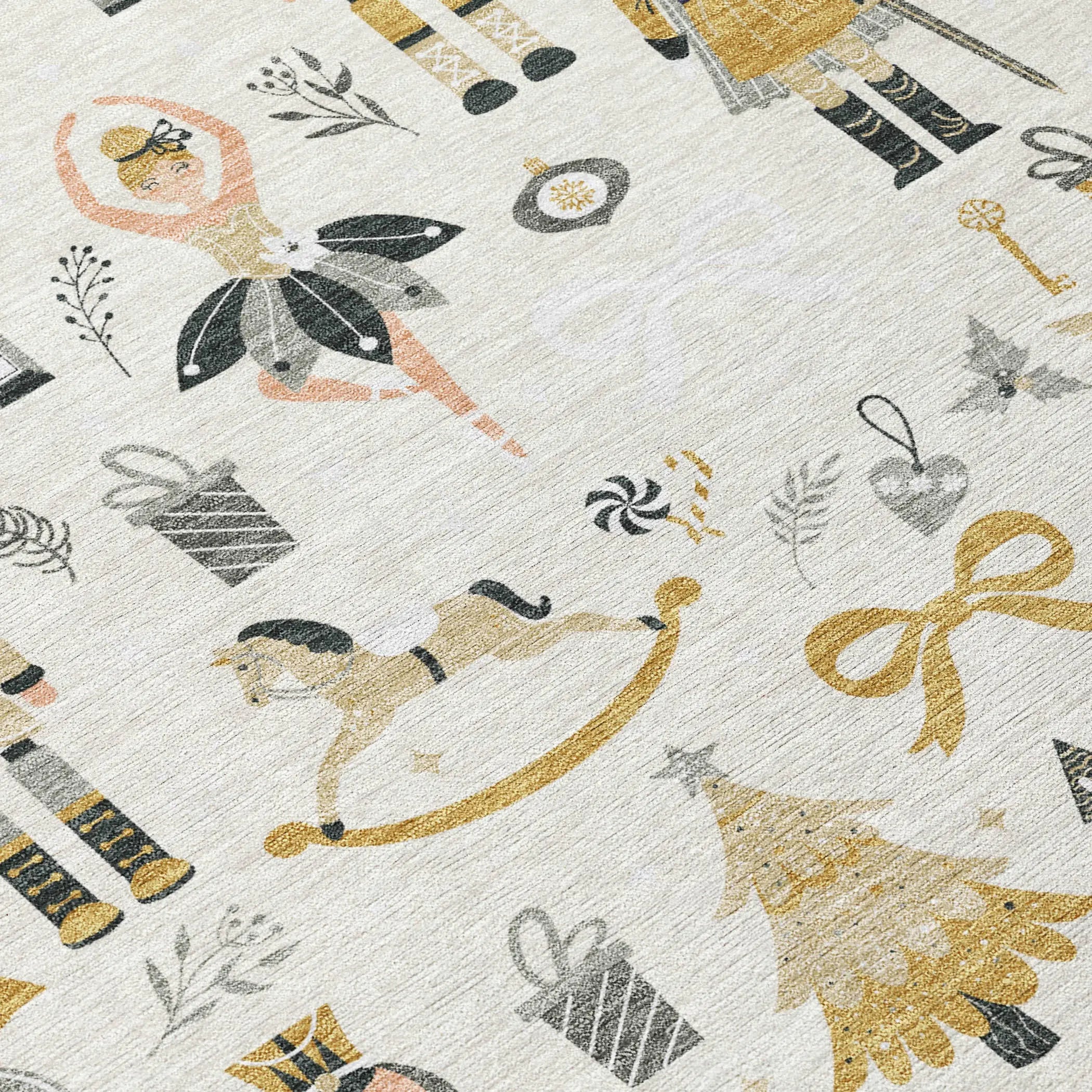 9' X 12' Ivory Gold Black And Gray Nutcracker Washable Indoor Outdoor Area Rug Homeroots Outdoor