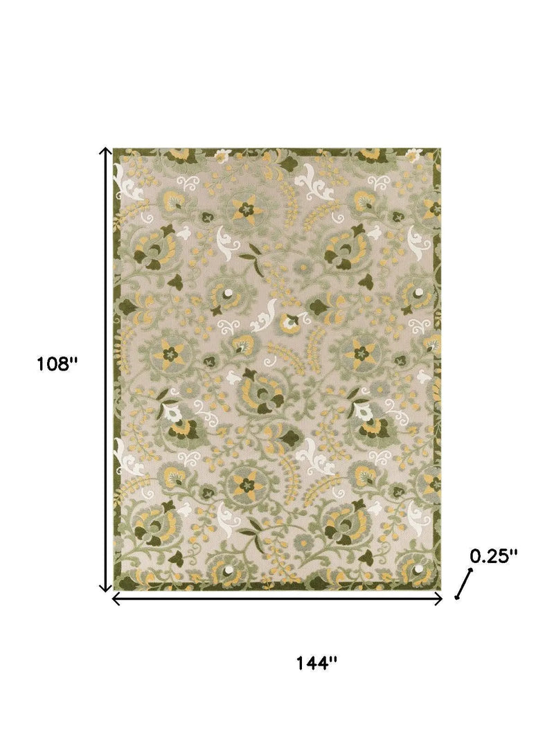 9' X 12' Ivory Green And Yellow Floral Indoor Outdoor Area Rug Homeroots Outdoor