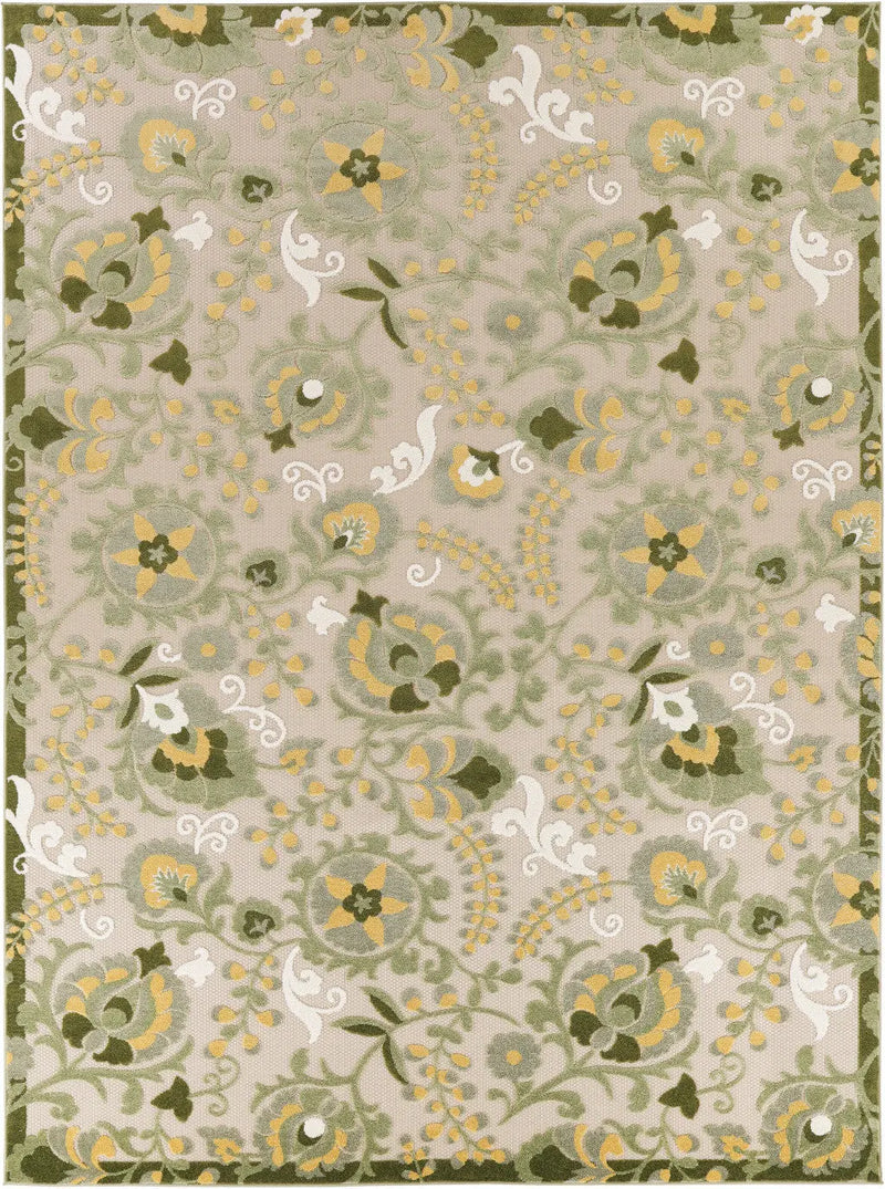 9' X 12' Ivory Green And Yellow Floral Indoor Outdoor Area Rug Homeroots Outdoor