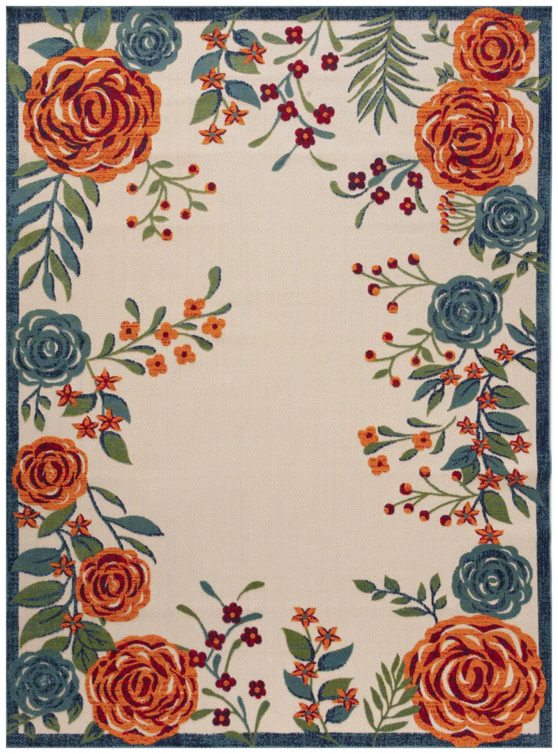 9' X 12' Ivory Green Blue Red And Orange Floral Indoor Outdoor Area Rug Homeroots Outdoor